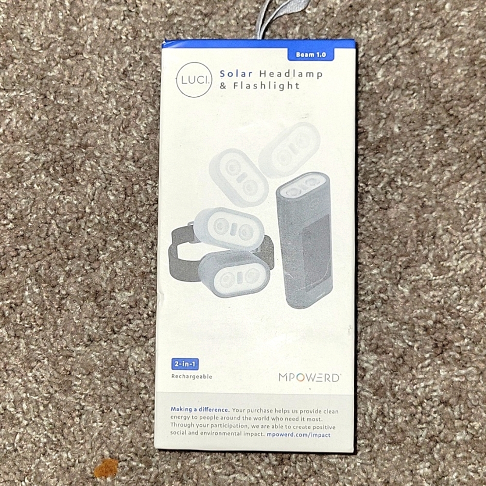 LUCI SOLAR HEADLAMP & FLASHLIGHT MPOWER Beam 1.0 Rechargeable 2in1